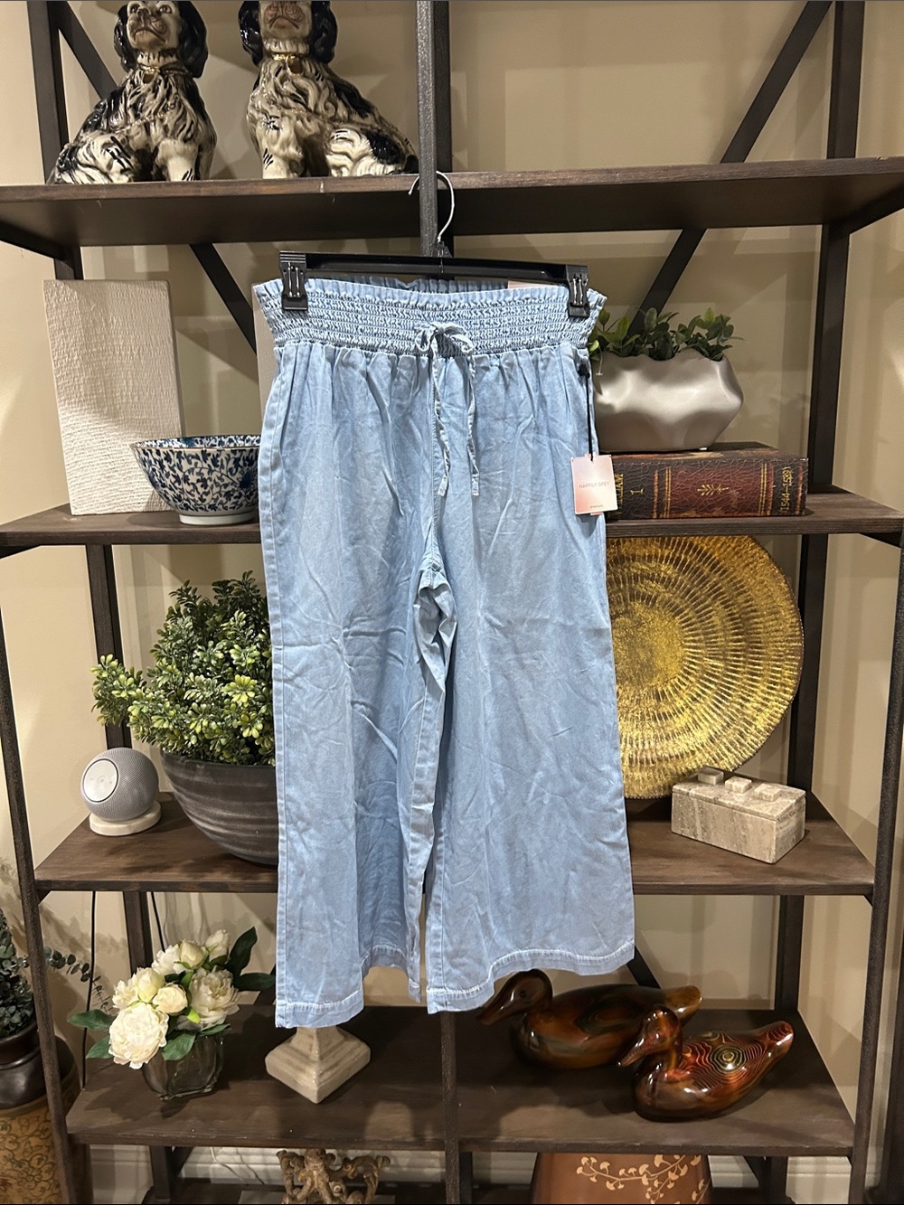 Happily Grey medium Light Blue Wide-Leg Drawstring Men's Pants